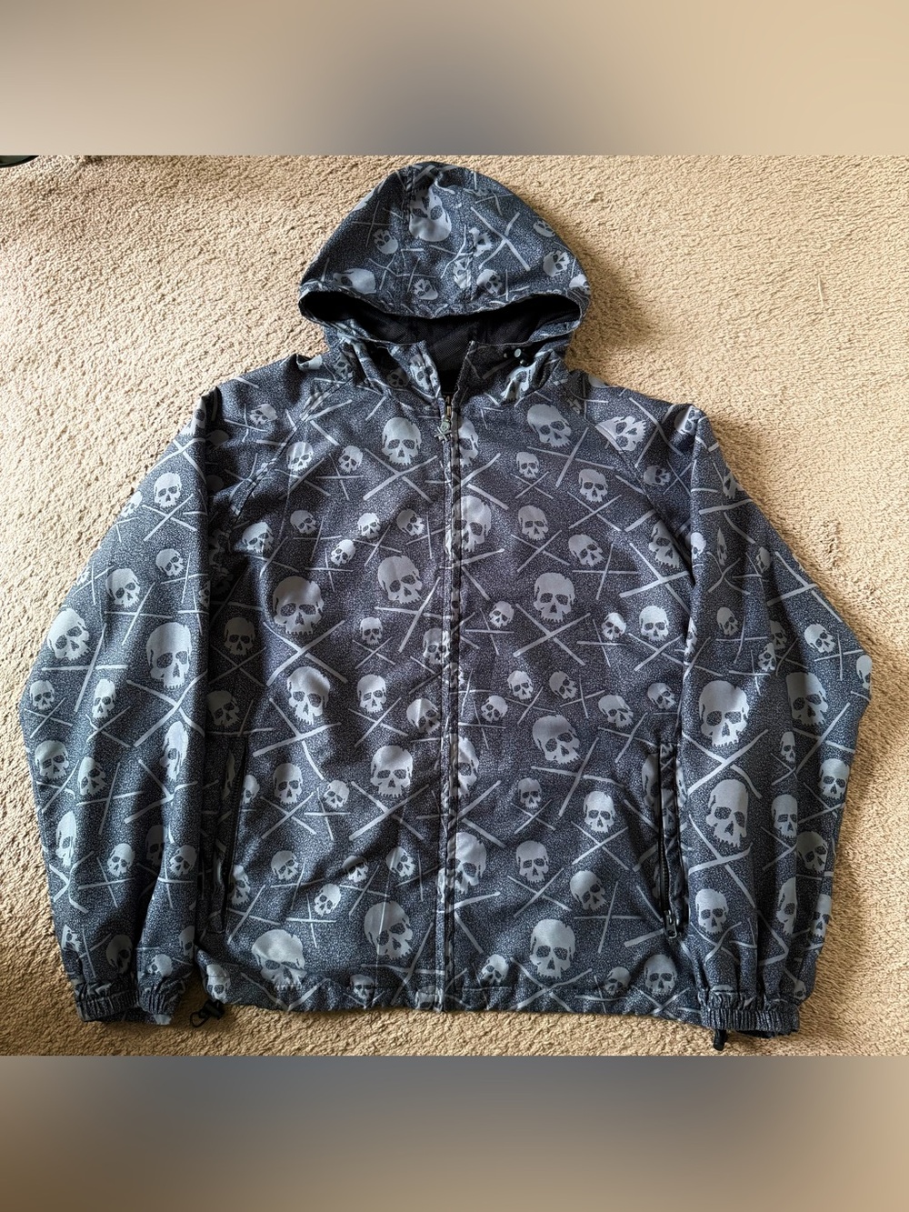 Circa Skateboarding Men’s Y2K Skulls Overprinted Hooded Windbreaker